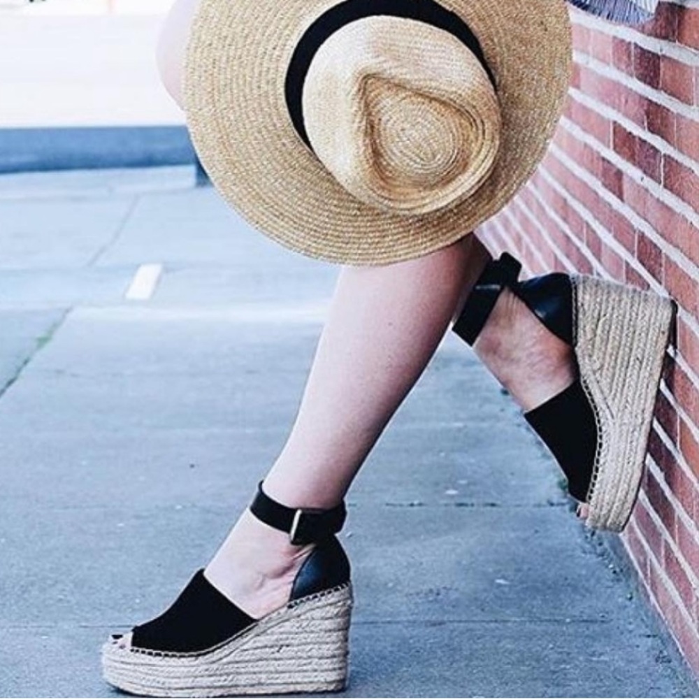 Steve Madden Black Espadrille Ankle-Strap Wedge Sandals